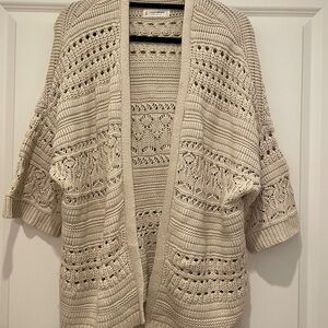 Lucky Brand Open-Front Oversized Crochet Cardigan Sweater - Cream